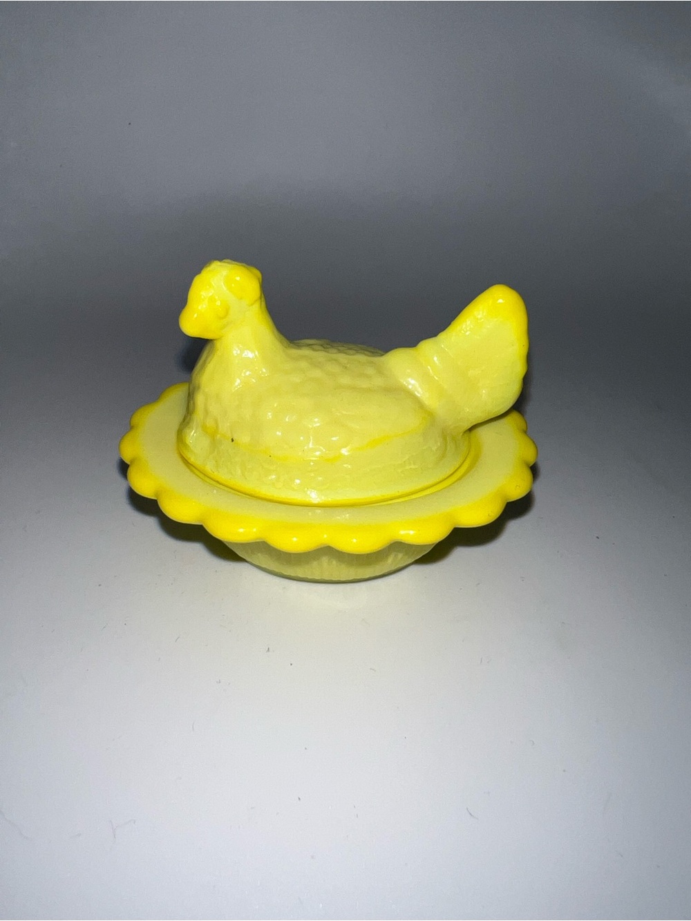 Miniature Yellow glass Hen on Nest